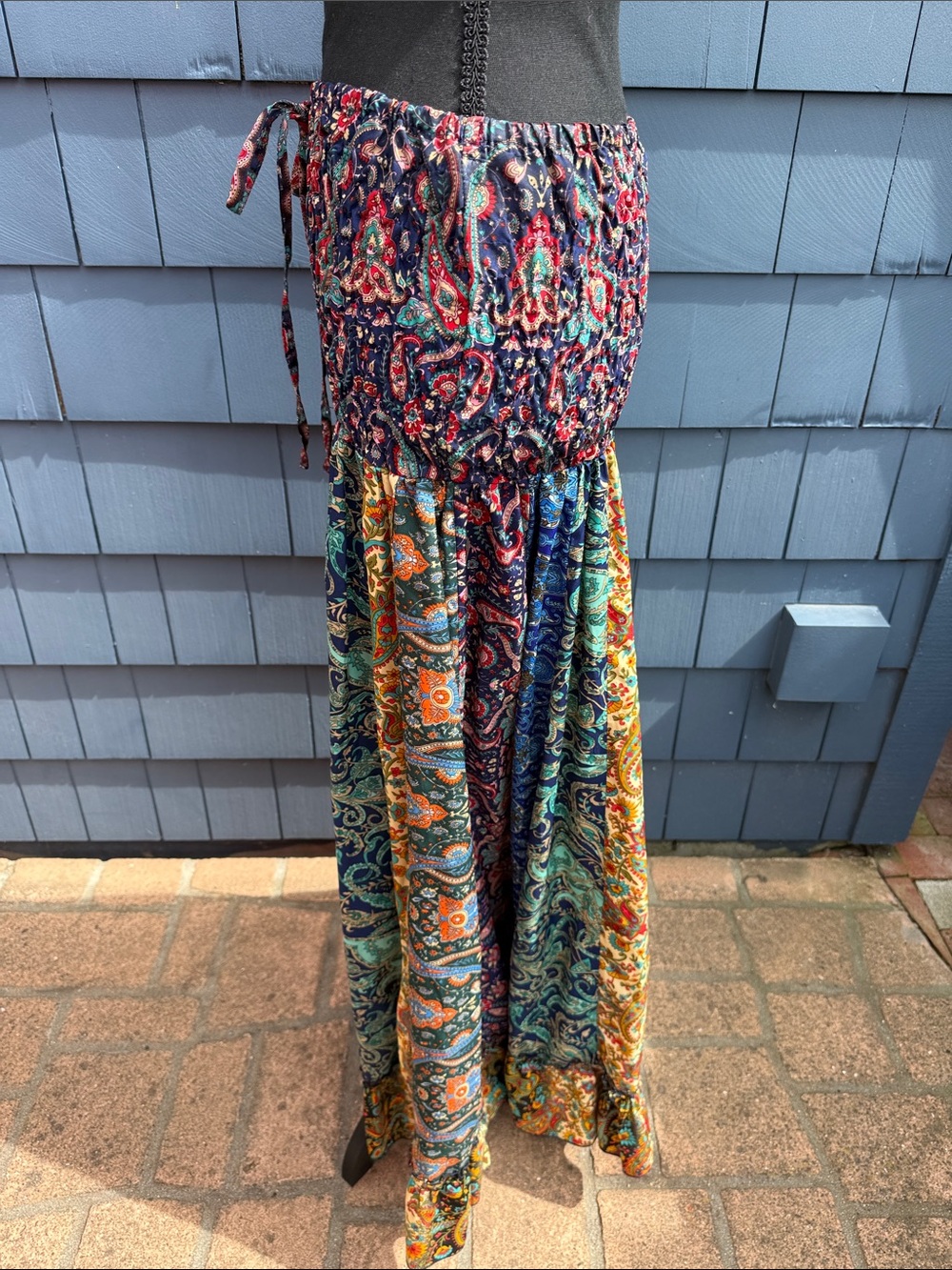EARTHBOUND Paisley Tiered Maxi Skirt in Navy, Teal, Orange, Red medium - Picture 10 of 11